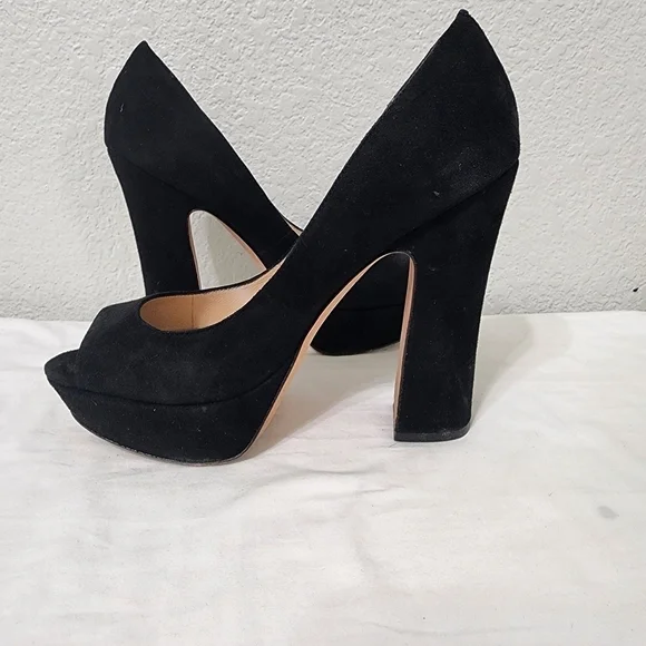 Jean-Michel Cazabat Black Suede Peep Toe Heels Size 38/8 - Picture 7 of 11